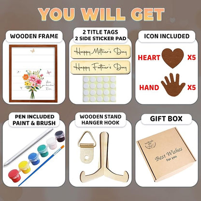 12" DIY Handprint Kit with Non-Toxic Paints, Mothers Day Father's Day Art Craft Family Keepsake Wooden Frame, Birthday Gifts for Mum, Daddy, Grandparents, Nana, Mimi from Daughter Son HF279
