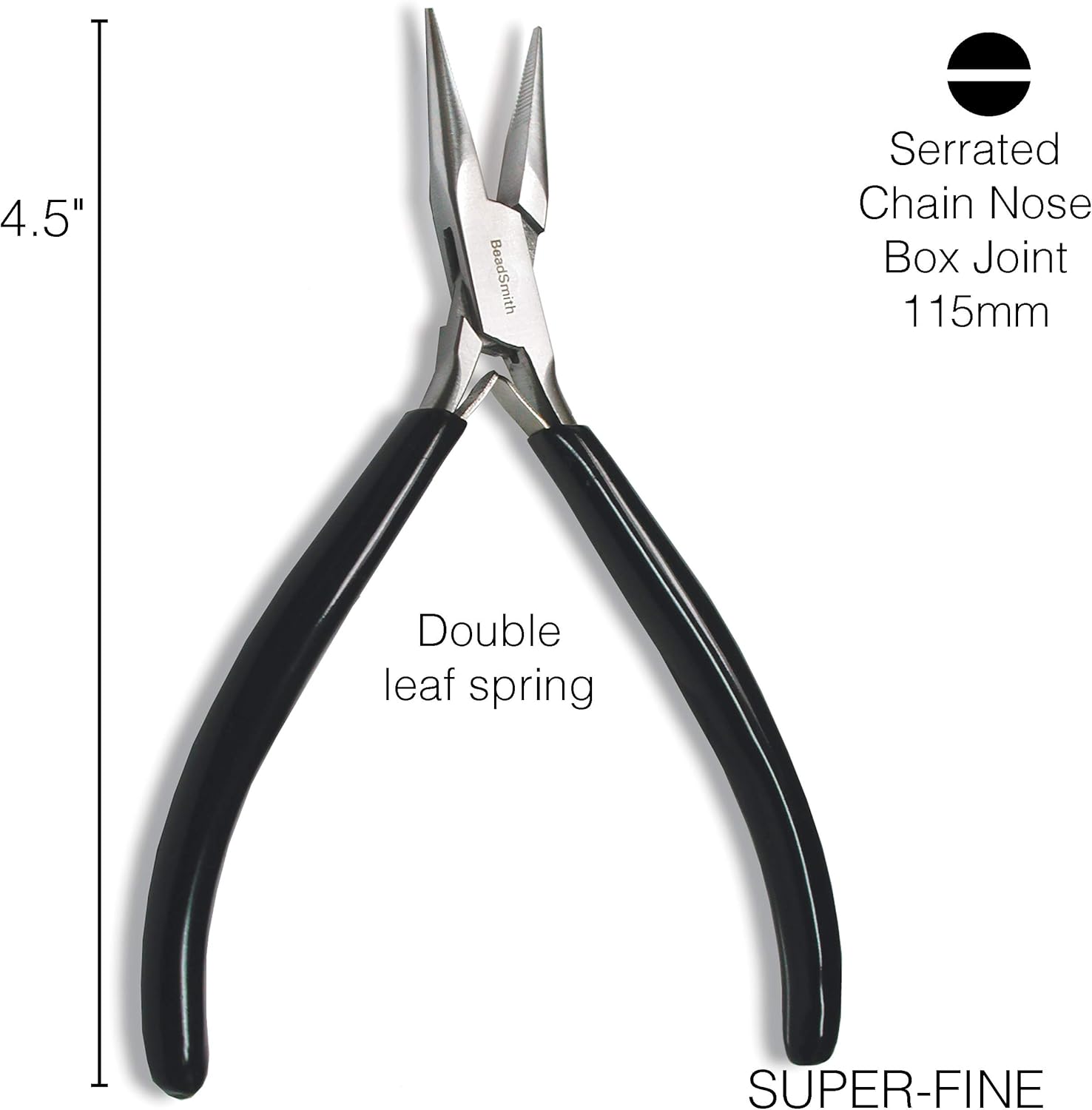 The Beadsmith Chain Nose Pliers – Serrated – Extra Fine Tips – 4.5 inches (114mm) – PVC Grip Handle with Double Leaf Springs – Jewelry Making Tool for Creating Bracelets, Earrings and Necklaces - Crafty Corner