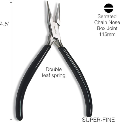 The Beadsmith Chain Nose Pliers – Serrated – Extra Fine Tips – 4.5 inches (114mm) – PVC Grip Handle with Double Leaf Springs – Jewelry Making Tool for Creating Bracelets, Earrings and Necklaces - Crafty Corner