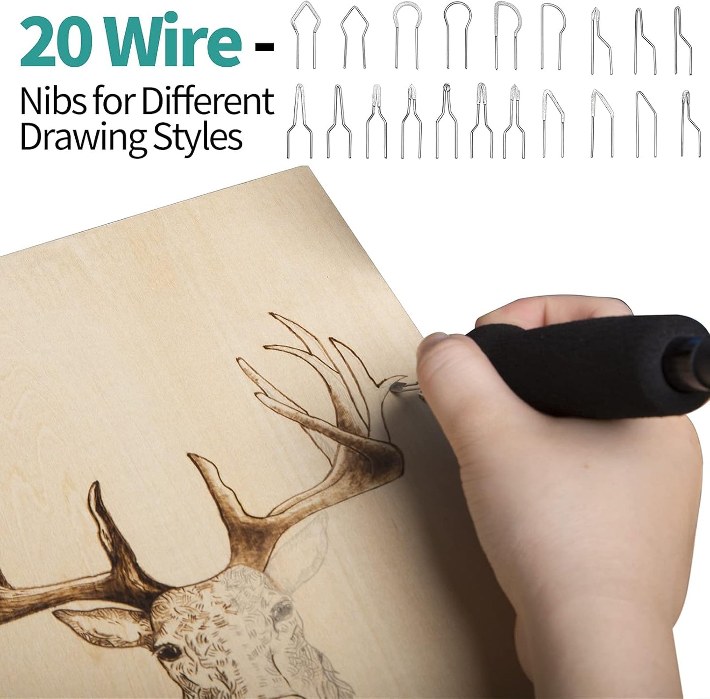 YIHUA 939-II Wood Burning Kit Station Pyrography pen 250~750℃/482~1382℉ Temperature Adjustable with 20 Wire Nibs, 1 stable pen holder, 2 stencils, 2 scrap wood, 1 S/S Tweezers, and 1 pliers (Green) - Crafty Corner