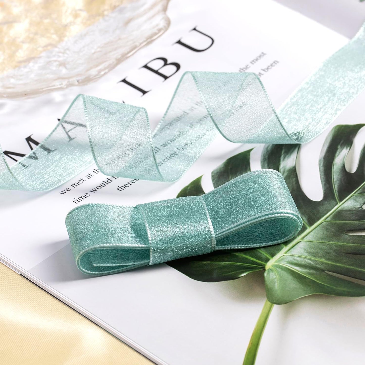 1 Inch Wide Sheer Chiffon Ribbon - Pearl Silk Woven Ribbon Suitable for Gift Wrapping, Wedding Decor, Home Decor, Girl Hair Accessories Handmade DIY (25 Yards/roll) (Light Dark Green) - Crafty Corner