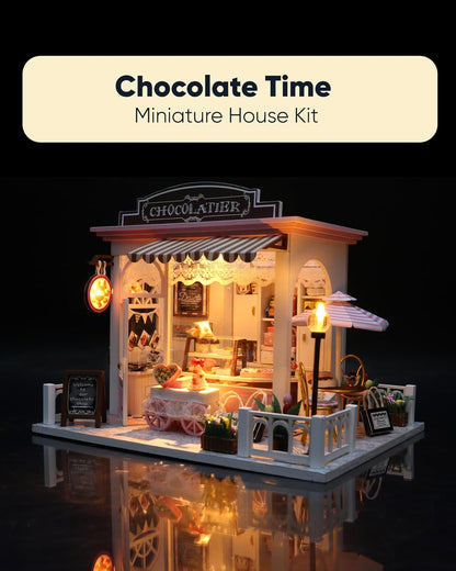 Miniature House Kit, Miniature Dollhouse for Beginners, Mayberry Street Miniatures, Model Building Craft Diorama Kit, Ideal Gifts for Birthday, Easter Christmas(Chocolate Shop)