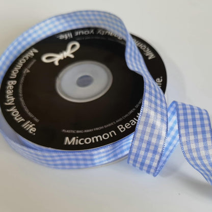 Light Blue Gingham Plaid Checked Ribbon 25 Yard Each Roll 100% Polyester (5/8", Light Blue) - Crafty Corner