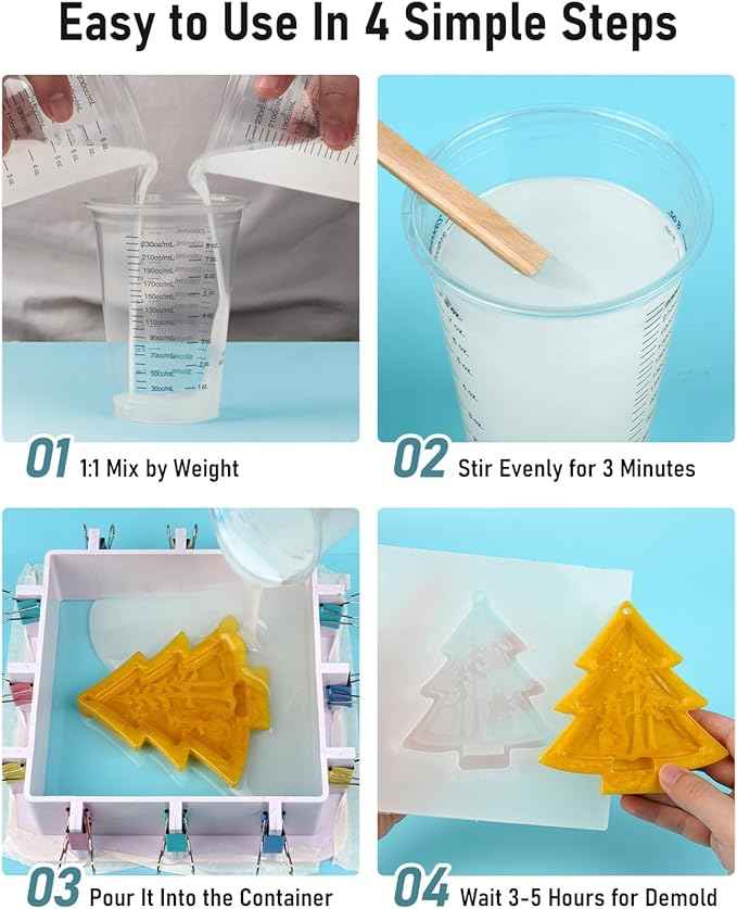 74oz Platinum Silicone Mold Making Kit with Molds Housing & Mixing Cups, 1:1 Ratio, 15A Medium Hardness, Non-Toxic Liquid Silicone Rubber for Resin, Jewelry, Craft Molds