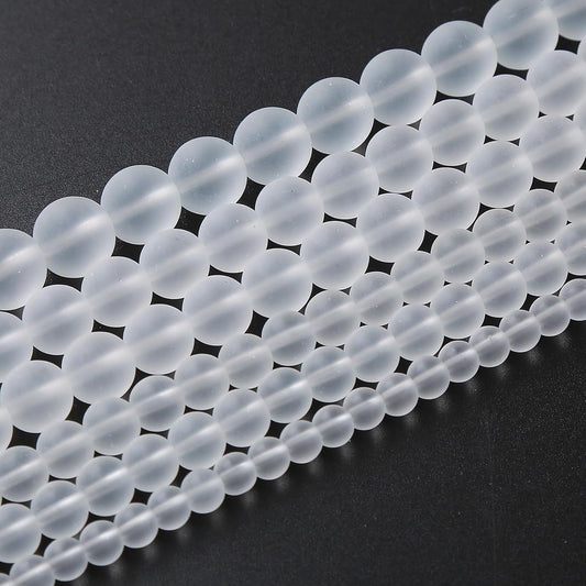 60pcs 6mm Frost White Crystal Glass Beads for Jewelry Making Round Loose Beads DIY Bracelets Necklaces Crystal Energy Healing Stone Beads 15" (6mm, Frost White Glass)
