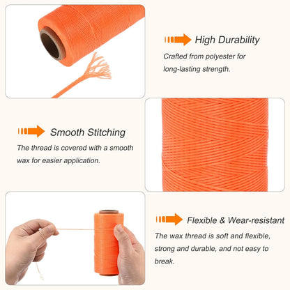 MECCANIXITY Waxed Thread,284 Yard 0.8mm 150D Flat Wax Thread Polyester Waxed String for Leather Sewing Hand Weaving Book Binding Home Decoration,Bright Orange