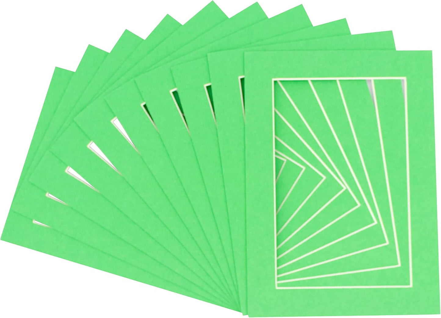 Pack of 25 Acid Free 8.5x11 Mats Bevel Cut for 7x9 Photos - Bright Green Precut Matboards With Backing Boards and Clear Photo Mat Bags For Pictures, Photos, Framing - 4-ply Thickness