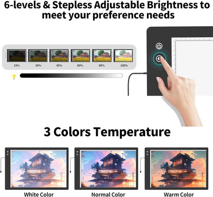 Rechargeable A2 Light Box (23.7"x15.8"), 3-Color Light LED Light Pad for Tracing, Large Diamond Painting Light Board, 6 Levels/Stepless Dimming Light Table for Drawing, Sketching, Animation