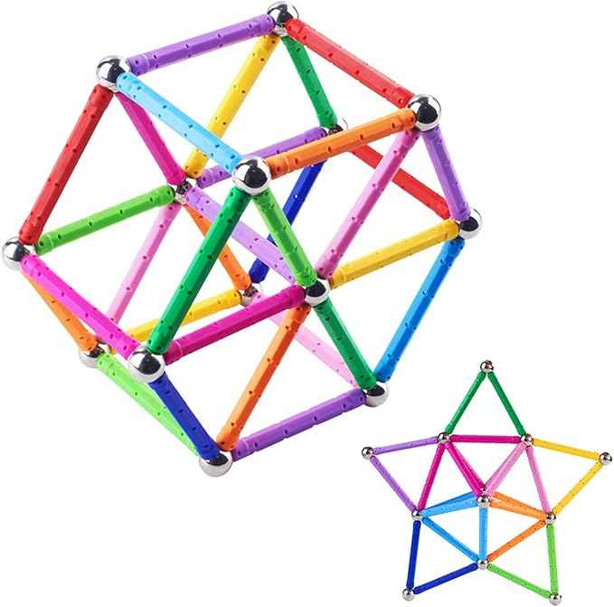 Beicarin 204 Pcs Magnetic Building Sticks Blocks Toys, 2.3" Length Magnet Educational Stacking Toys Set for Kids and Adult, STEM Building Toy 3D Non-Magnetic Balls with Storage Bag