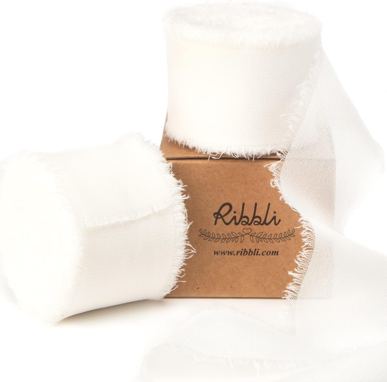 Ribbli White Chiffon Ribbon 1-1/2 inch x 20 Yard Handmade Fringe Chiffon Silk Ribbon, White Ribbon for Wedding Invitations, Bridal Bouquets Wrapping, Flower Arrangement Decoration - Crafty Corner