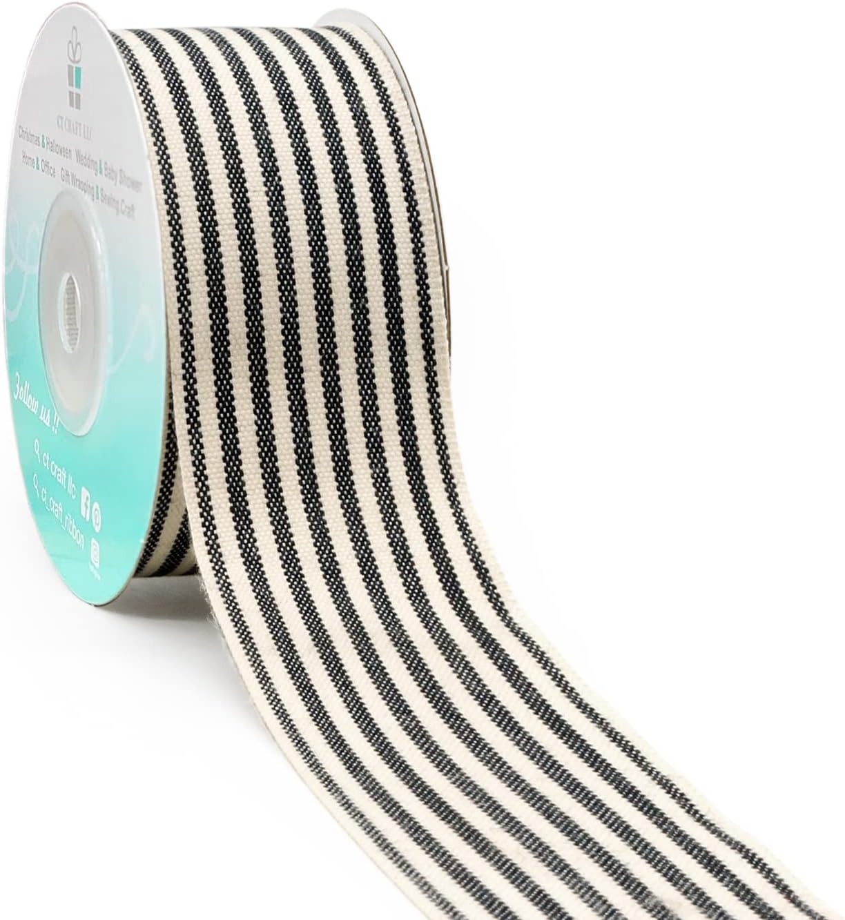 CT CRAFT LLC Ivory Cotton Black Stripes Ribbon 1.5" x 10 Yards for Home Décor Gift Present Wrapping DIY Crafts Birthday Wedding Bouquet Christmas - Crafty Corner