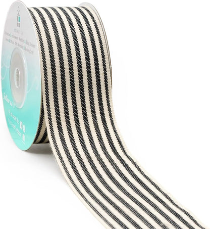 CT CRAFT LLC Ivory Cotton Black Stripes Ribbon 1.5" x 10 Yards for Home Décor Gift Present Wrapping DIY Crafts Birthday Wedding Bouquet Christmas - Crafty Corner