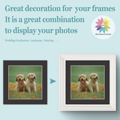 MBC Mat Board Center, 10 Pack 10x10 for 8x8 Black Picture Mats Frame Mattes, Bevel Cut, Acid Free, 4-ply Thickness