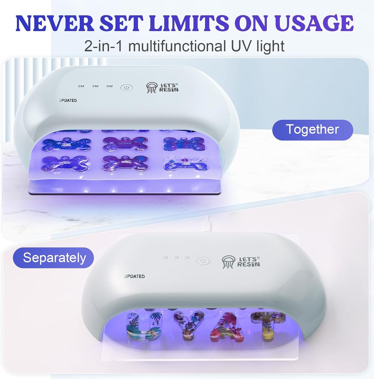 LET'S RESIN UV Light Advanced,Two-Sided Longer time Setting(2m,3m,5m) UV Resin Light with 36 LED Beads, Large Size UV Lamp for Resin Curing,Resin Molds,DIY Craft Decor(Grey Green) - Crafty Corner