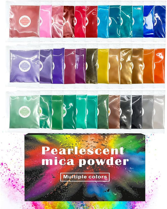 Mica Powder, 36 Colors Pearlescent Pigment Powder for Epoxy Resin, 3g/Bag Pearl Pigment Set for Soap Making, Bath Bomb, Candle Making, Art Crafts, Lip Gloss, Nail Polish, Dye