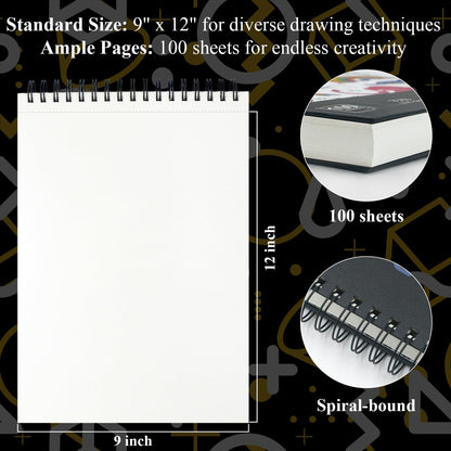 Sketch Book for Kids, 9" x 12" Kid Sketchbook, 100 Sheets (73lb/120gsm) Drawing Paper for Kids, Spiral Sketch Pad for Kid, Art Supplies for Classroom Must Haves. - Crafty Corner