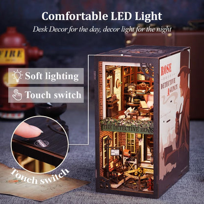 CUTEBEE Book Nook Kit - DIY Miniature House Dollhouse Kit for Adult and Teens, Booknook Bookshelf Decor Alley Model Build with LED Light, Gifts for Family and Friends