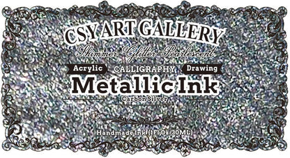 CSY Art Gallery Metallic Acrylic Paint Ink-Alcohol Inks -Crafts Paints Fast-Drying, Permanent Inks for Epoxy Resin, Tumblers, Fluid Art Painting, Glass, Metal, and More (Carbon Silver)