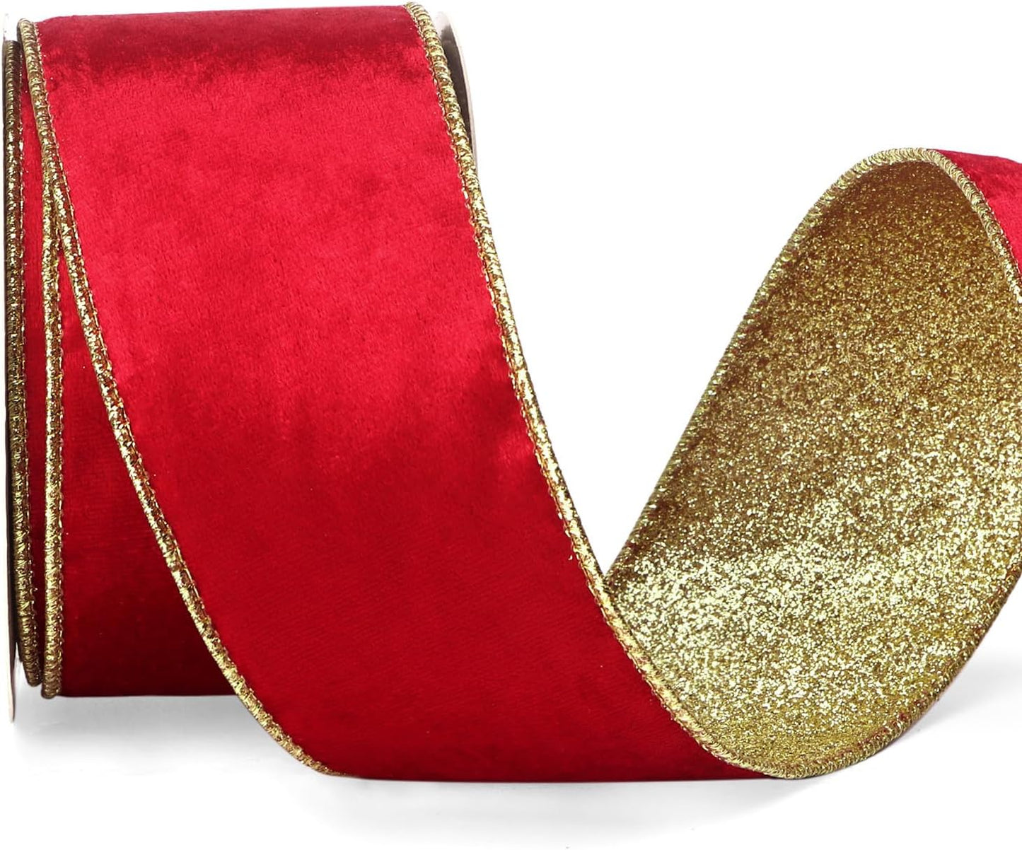 Ribbli Red Velvet Wired Ribbon 2.5 Inch Red Velvet with Gold Glitter Christmas Ribbon for Christmas Tree Decoration Big Bow Gift Wrapping Crafts Wreaths Supplies- 10 Yards - Crafty Corner