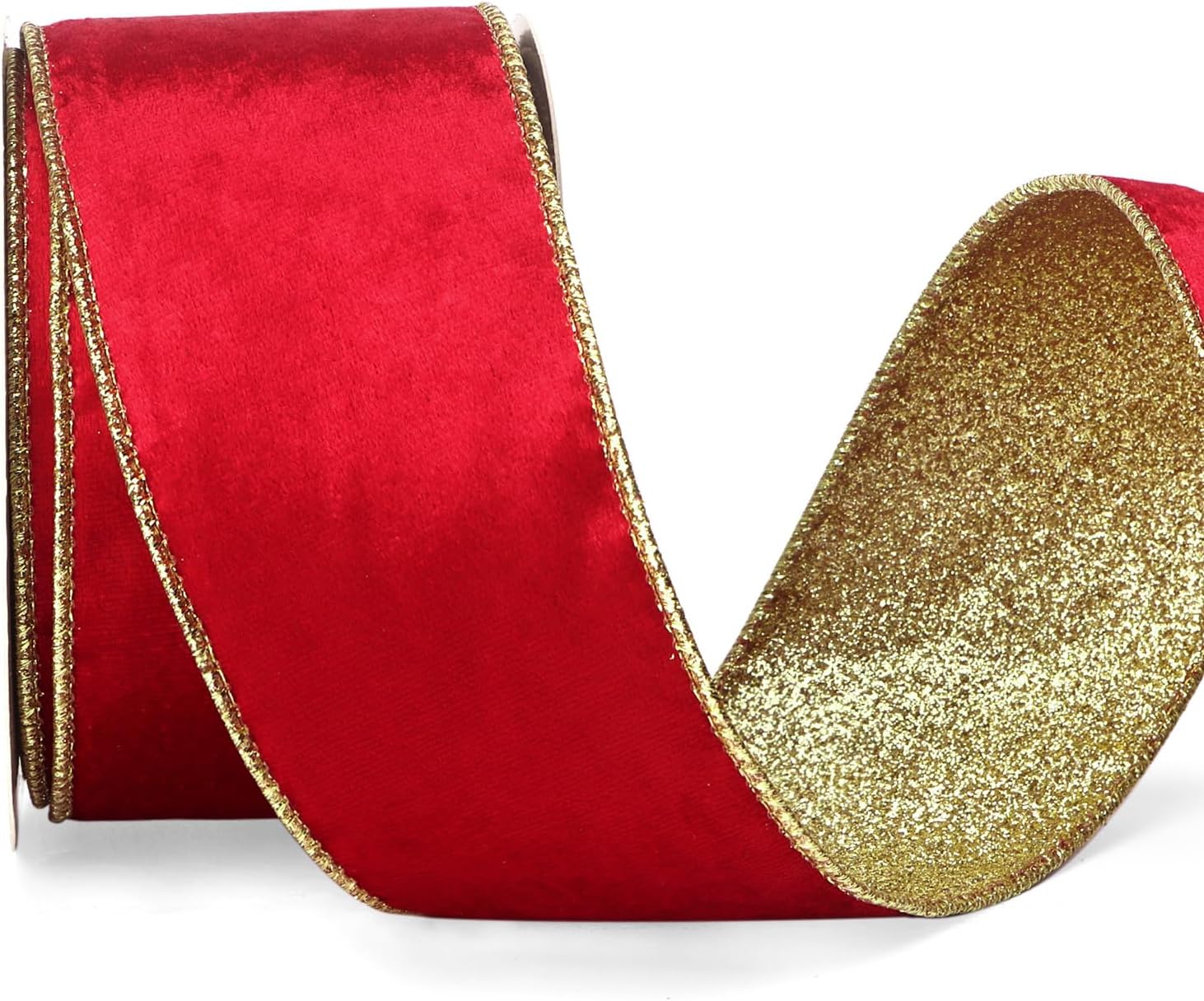 Ribbli Red Velvet Wired Ribbon 2.5 Inch Red Velvet with Gold Glitter Christmas Ribbon for Christmas Tree Decoration Big Bow Gift Wrapping Crafts Wreaths Supplies- 10 Yards - Crafty Corner