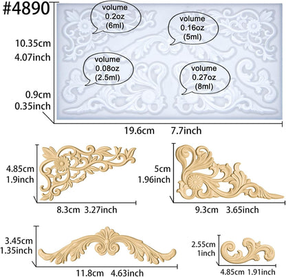 Art Molds for Polyclay Air Dry Clay Plaster Epoxy Resin Fondant Cake Decor Rococo Embellishment