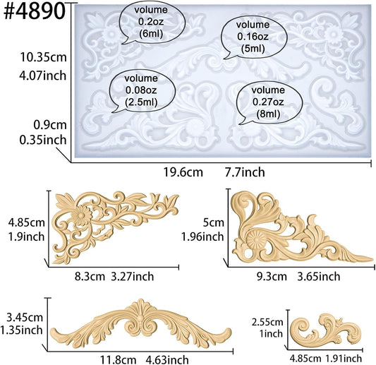 Art Molds for Polyclay Air Dry Clay Plaster Epoxy Resin Fondant Cake Decor Rococo Embellishment