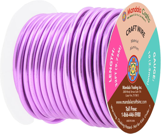 Mandala Crafts 10 Gauge Anodized Aluminum Craft Wire for Jewelry Making - 32 FT Colored Flexible Violet Wire - Bendable for Bonsai Armature Crafting Sculpting - Crafty Corner