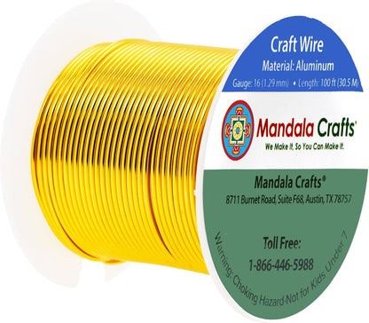 Mandala Crafts 16 Gauge Anodized Aluminum Craft Wire for Jewelry Making - 100 FT Colored Flexible Gold Tone Wire - Bendable for Bonsai Armature Crafting Sculpting - Crafty Corner