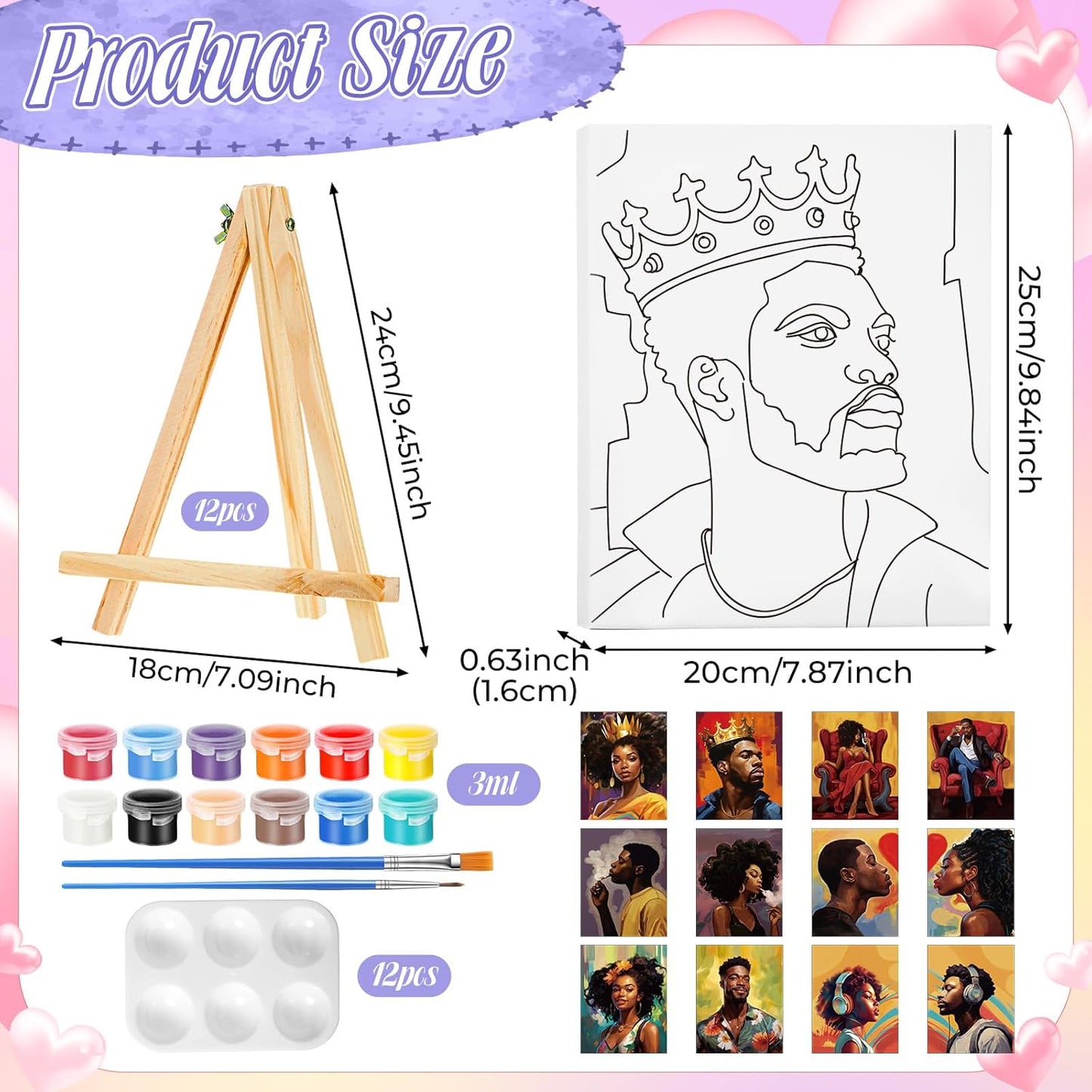 Zhanmai 12 Pack Pre Drawn Canvas for Painting Sip and Paint Kit 8" x 10" Paint Party Set Canvas Painting Pre Printed Canvases for Party Favor DIY Virtual Adult's Date Night(Fashionable Couple) - Crafty Corner