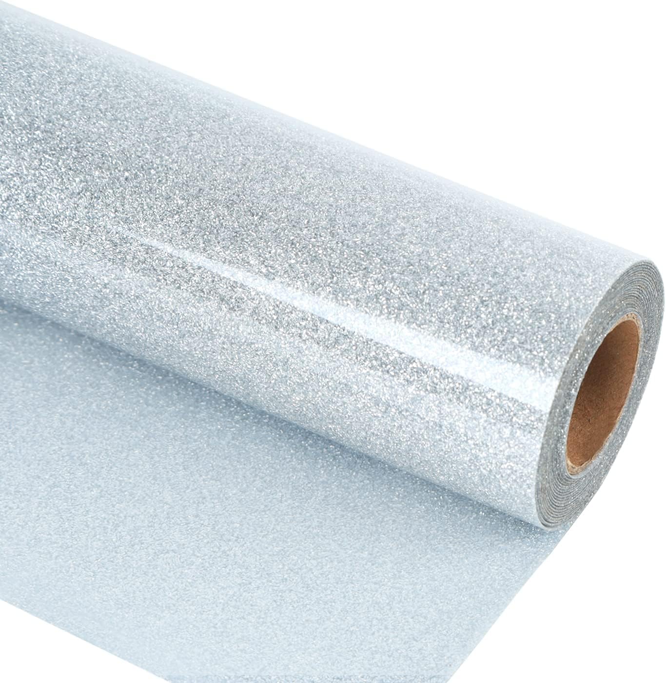 guangyintong Glitter Silver Heat Transfer Vinyl HTV Rolls, 12" x 8ft Iron on Vinyl for T-Shirts Glitter Silver HTV Vinyl for All Cutter Machines Easy to Cut & Weed for Heat Vinyl Design