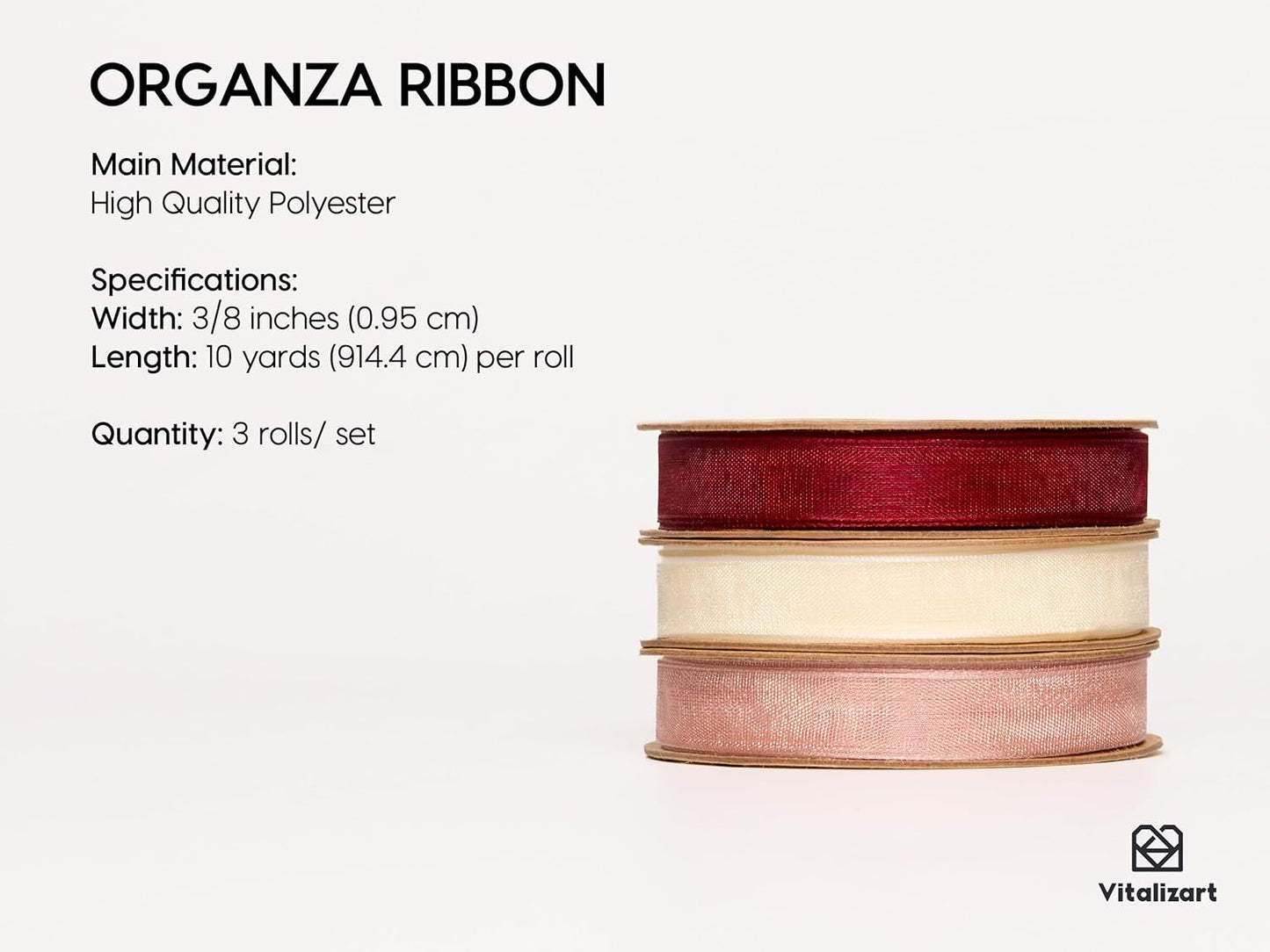 Vitalizart 3/8" x 30Yd Organza Ribbon Red Pink White Sheer Ribbons Set 10 Yd x 3 Rolls Handmade Eco-Friendly for Gift Wrapping Christmas Tree Crafts Bows Wedding Invitations Wreaths - Crafty Corner