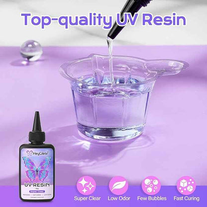 100g UV Resin kit -Super Clear, Hard Premixed and Fast Curing for Jewelry Making, Mold DIY Craft Decoration, Coating