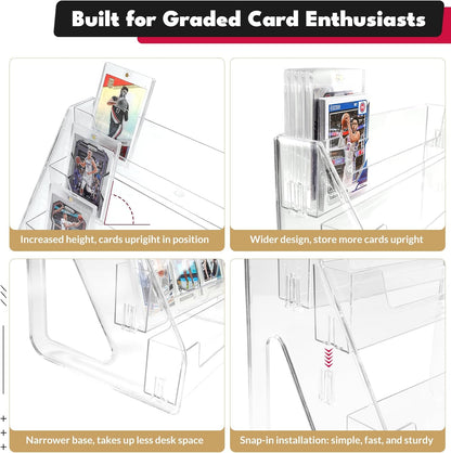 Trading Card Display Stand, Vertical Holder for Baseball Basketball Sports Graded Card Display Stand Tabletop for PSA BGS SGC Slabs, Snap-On Assembly(5 Tier, 1 Pack)