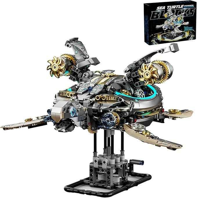 Mechanical Turtle Building Block with Hand-Crank Gear Motion, Steampunk＆Educational Construction Set for Adults Teens and Model Enthusiasts