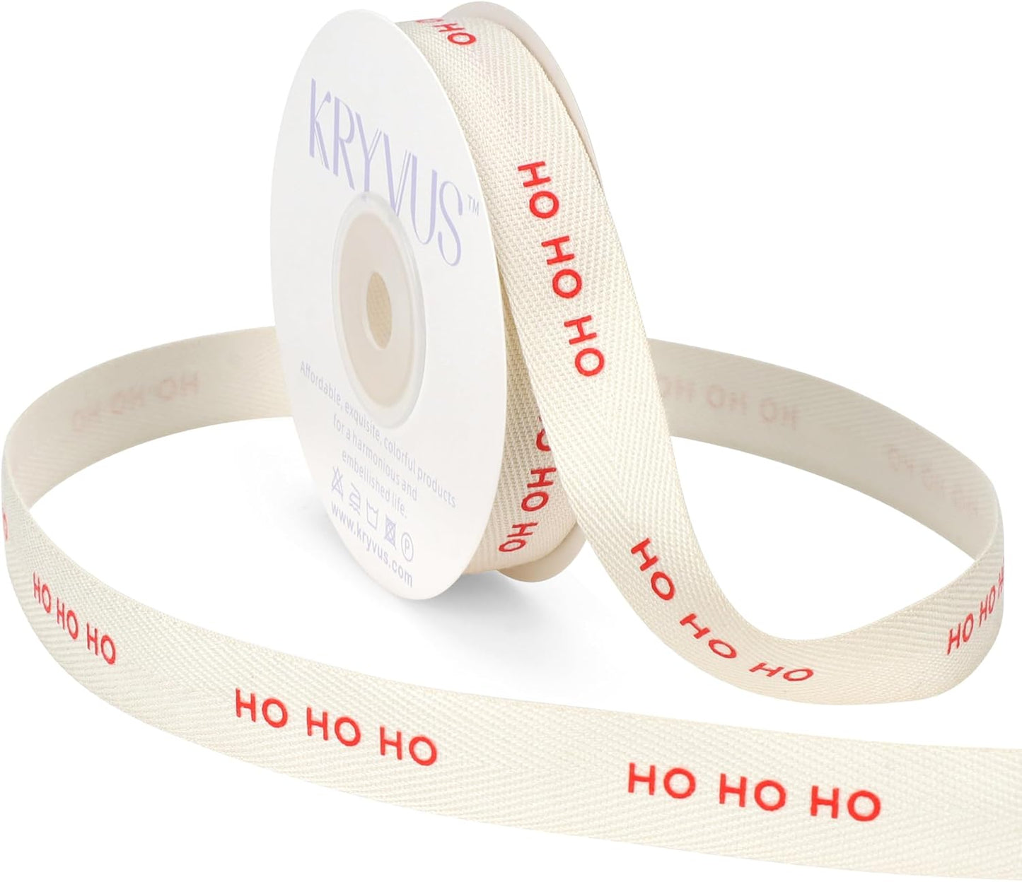 HO HO HO Ribbon - 5/8 Inch x 12 Yards Cotton Herringbone Ribbon, Natural Twill Tape Ribbons for Gift Wrapping, Christmas, Birthdays, Weddings, Anniversaries, Valentine's Day, Mother's Day - Crafty Corner