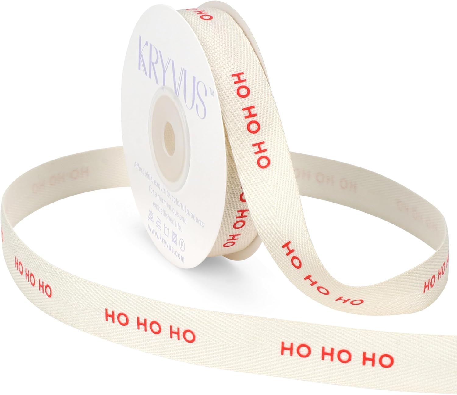 HO HO HO Ribbon - 5/8 Inch x 12 Yards Cotton Herringbone Ribbon, Natural Twill Tape Ribbons for Gift Wrapping, Christmas, Birthdays, Weddings, Anniversaries, Valentine's Day, Mother's Day - Crafty Corner