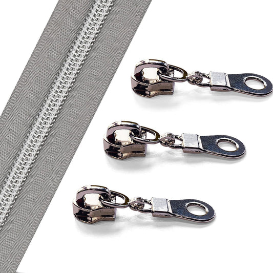 Sawoake 10 Yards Bulk #5 Nylon Coil Zipper, Pale Bluish White With Silver Teeth, 10 Sliders for DIY Sewing Craft Bags