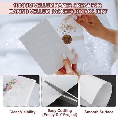 PATIKIL 30 Sheets Vellum Paper 4.25x5.5, Vellum Paper Printable Translucent Paper 100GSM Colored for Invitations Laser Inkjet Printing Card Making Crafting Wedding Tracing, Multicolor