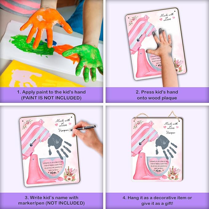 DIY Mothers Day Handprint Baking Mixer Craft Shape Hanging Sign for Mom Baking, Baby First Mothers Day Handprint Keepsake Gifts for 1st New Moms Crafts from Kid Hand Print, Chef Baker Cooking Mom Gift