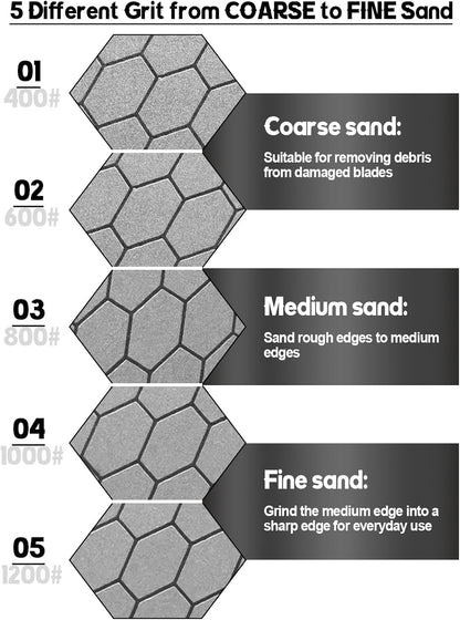 5PCS Diamond Sharpening Stones, Kalolary Knife Sharpener Stone Grit Diamond Sharpener Plate Honing Stone with Non-slip Base for Chisels Camp Kitchen Outdoor Knife Tools (400/600/800/1000/1200 Grit)