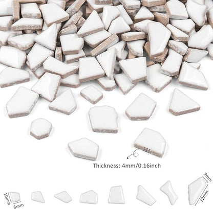 Artspac Ceramic Mosaic Tiles for Crafts Bulk, 454g White Irregular Mosaic Tiles for Mosaic Craft Supplies, Garden Art Decor