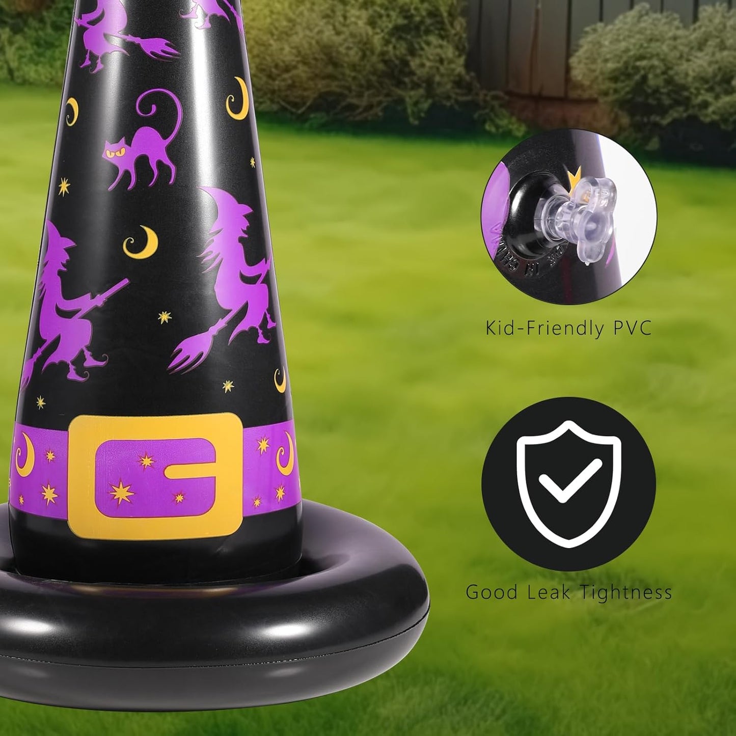 Halloween Ring Toss Game Set, 5Pcs Inflatable Witch Hats with 10Pcs Colorful Plastic Rings and Air Pump for Halloween Party Games Super Fun Indoor Outdoor Party Supplies