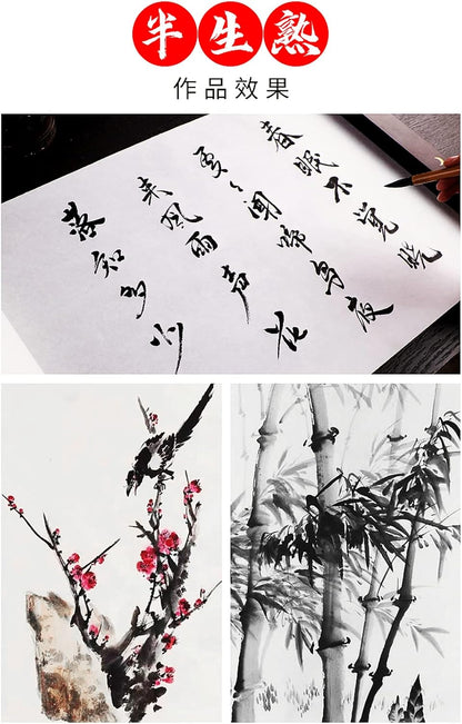 MEGREZ Roll Pack Thicken Calligraphy Xuan Paper for Chinese, Japanese, 35cm x 20m(13.8in x 65.6ft), Half Raw Ripe, White