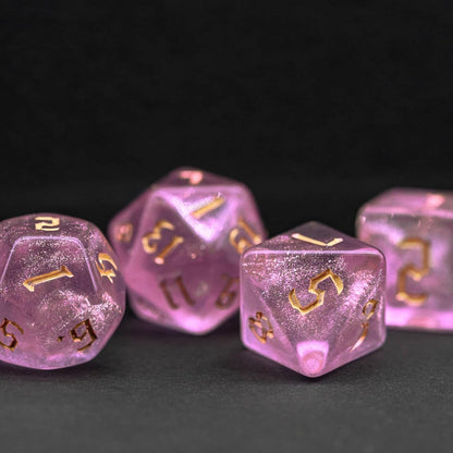 7-Die DND Dice Set Polyhedral Dice Set with a Leather Dice Bag, D&D Dice Set for Dungeons and Dragons, RPG Table Games (Pink/G)