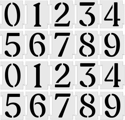 YEAJON 4 Inch Curb Stencil Kit 0-9 Address Number Stencils, 20Pcs Reusable 14 Mil Mylar Plastic Templates for Painting on Road, Wall, Wood, Mailbox