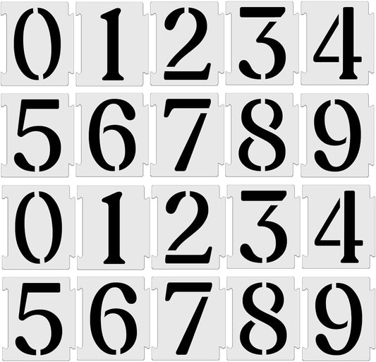 YEAJON 10 Inch Curb Stencil Kit 0-9 Address Number Stencils, 20Pcs Reusable 14 Mil Mylar Plastic Templates for Painting on Road, Wall, Wood, Mailbox