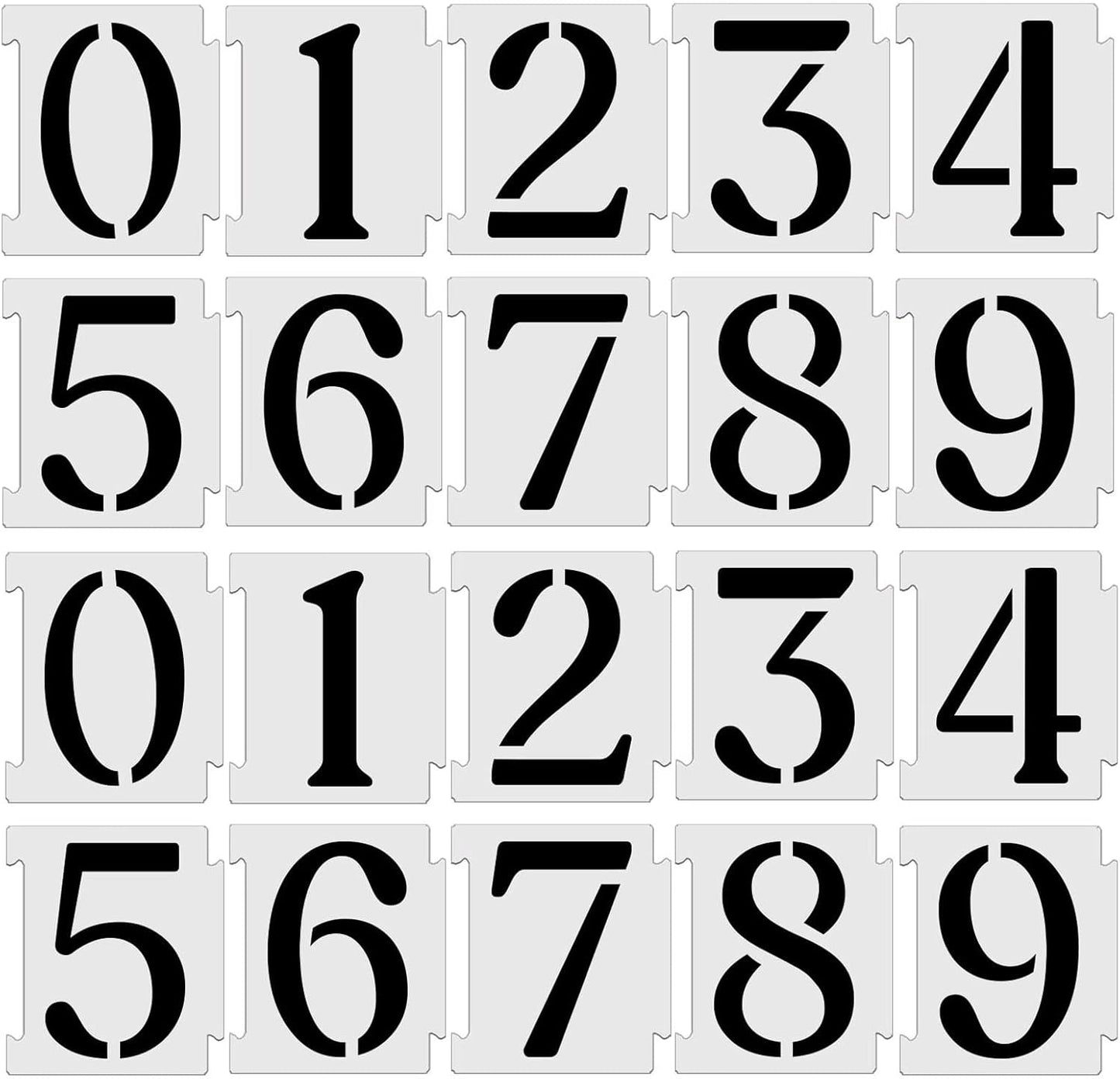 YEAJON 6 Inch Curb Stencil Kit 0-9 Address Number Stencils, 20Pcs Reusable 14 Mil Mylar Plastic Templates for Painting on Road, Wall, Wood, Mailbox