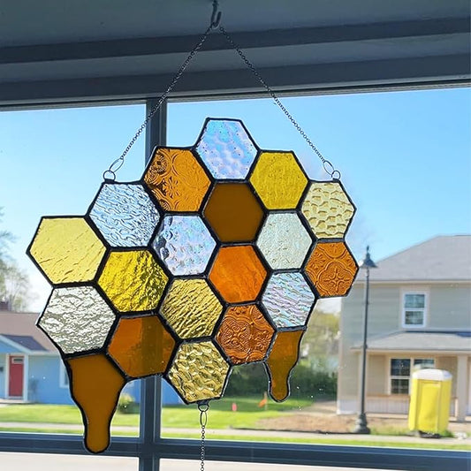 100 pcs Hexagon White Iridescence Stained Glass Pieces Mosaics Tiles for Crafts Bulk, Hand Precut Mosaic for Stained Glass Bee Honeycombs, Mosaic Kits for Adults