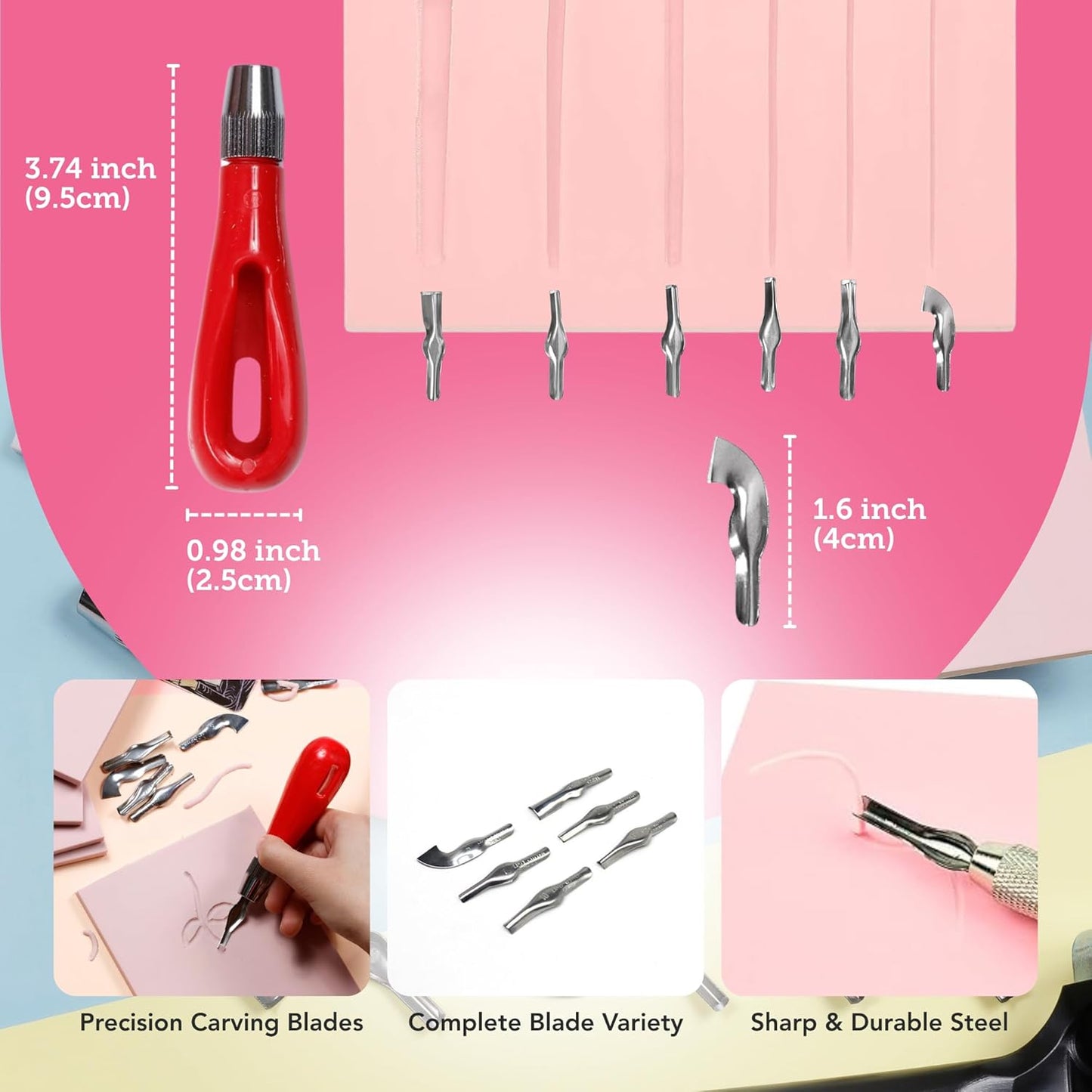 Incraftables Linocut Block Printing Kit – Includes 5 Soft 4" x 6" Rubber Blocks and Carving Tools – Complete Rubber Stamp Making Kit for Beginners, Artists & DIY Crafts