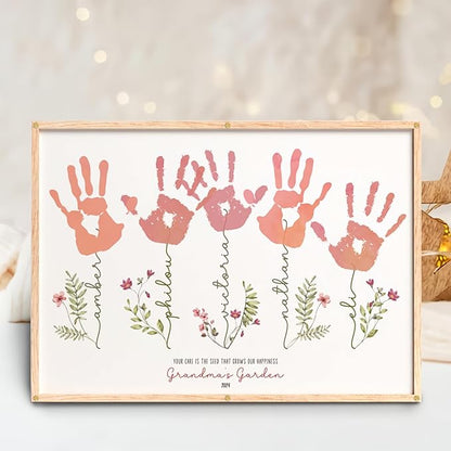 Mother's Day Handprint Art Personalized Grandma's Garden Crafts For Grandma From Kids, Unique Gifts for Mom from Daughter or Son for Mother's Day Birthday, Gift for Grandma Large Family
